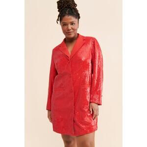 Maeve Anthropologie Red Sequin Holiday Blazer Dress 14 Christmas Disco Old money